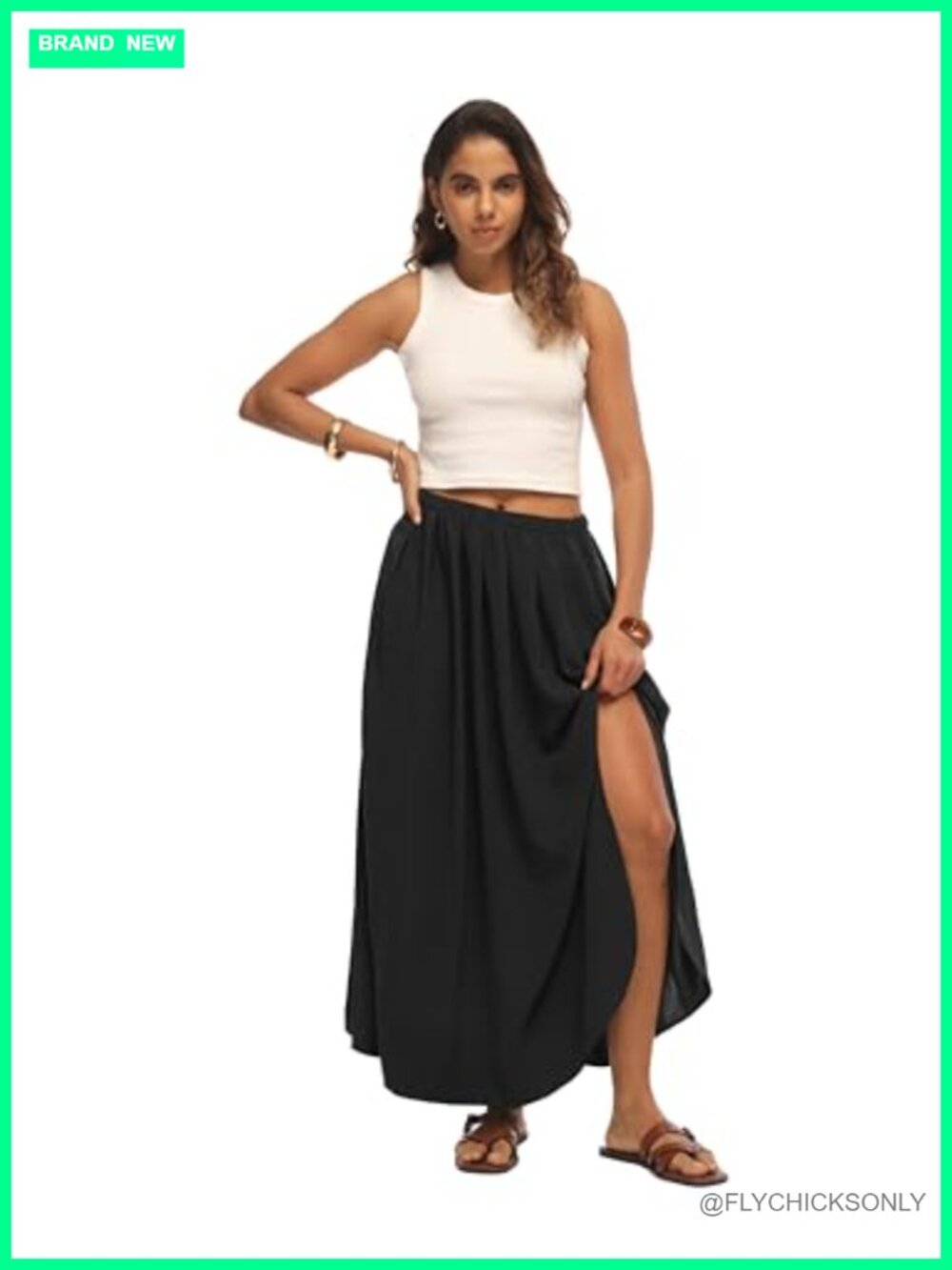 High Waisted Flowy Maxi Skirt with Side Slit - Picture 5 of 6